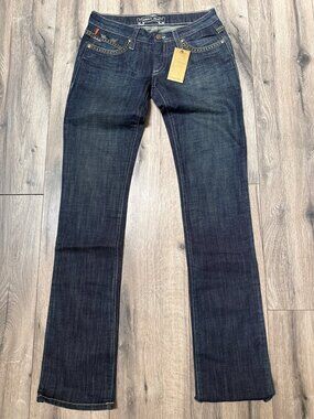 Robins Jean Womens Y2K Marilyn Dark Wash Studded Straight Leg Jeans Size 27 Made